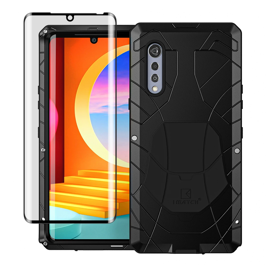 For LG Velvet Case with Tempered Glass Heavy Duty Protection Armor Shockproof Hard Aluminum Metal LG Velvet Phone Cases