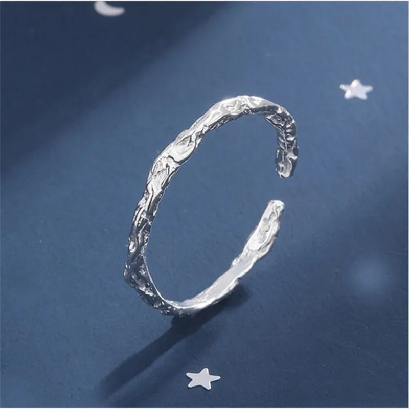 Neue Ankunft Einfache Persönlichkeit Zinn Folie Konkav-konvex 925 Sterling Silber Schmuck Einreihige Feine Beliebte Öffnung Ringe TYB448