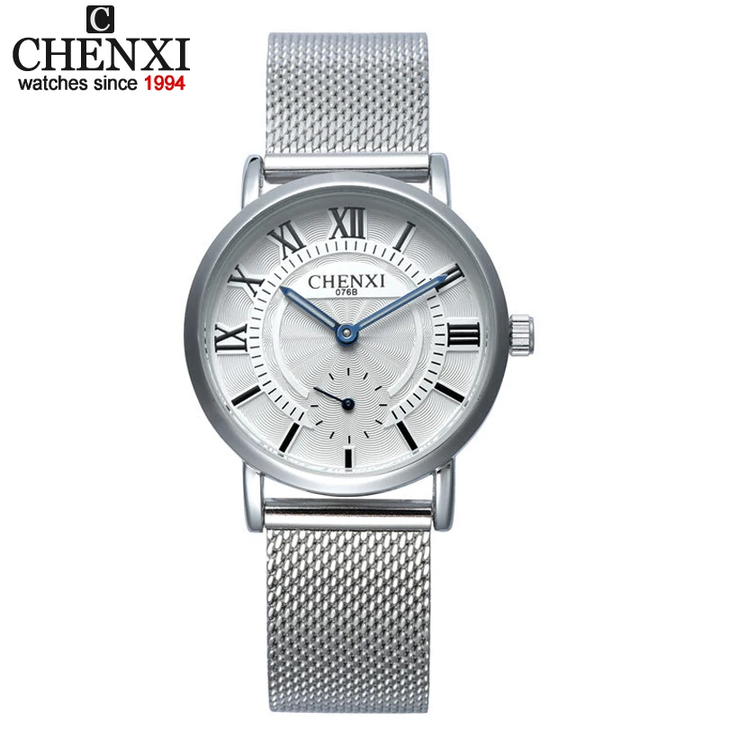 CHENXI Men Watches Fashion Man Watch Stainless Steel Mesh Belt Quartz Watch Roman Numeral Dial Watch Small Seconds Men Watches