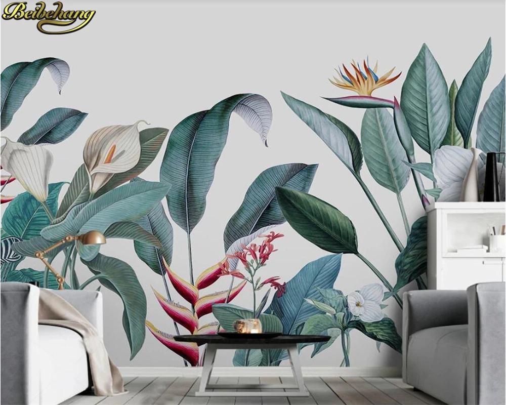 beibehang Custom 3d wallpaper mural nordic hand painted small fresh medieval tropical plants flowers and birds background mural