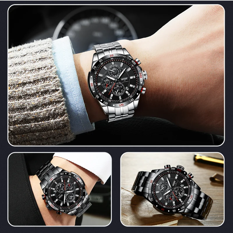 BOYZHE Business Men Mechanical Watch Automatic Week Month Calendar Display Luminous Waterproof Sport Wrist Watches for Men reloj