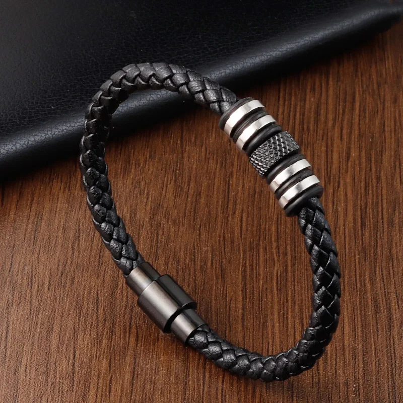 Various Styles Of Small Accessories Stainless Steel Men's Leather Bracelet Magnet Buckle Classic Boy's Valentine's Day Gift