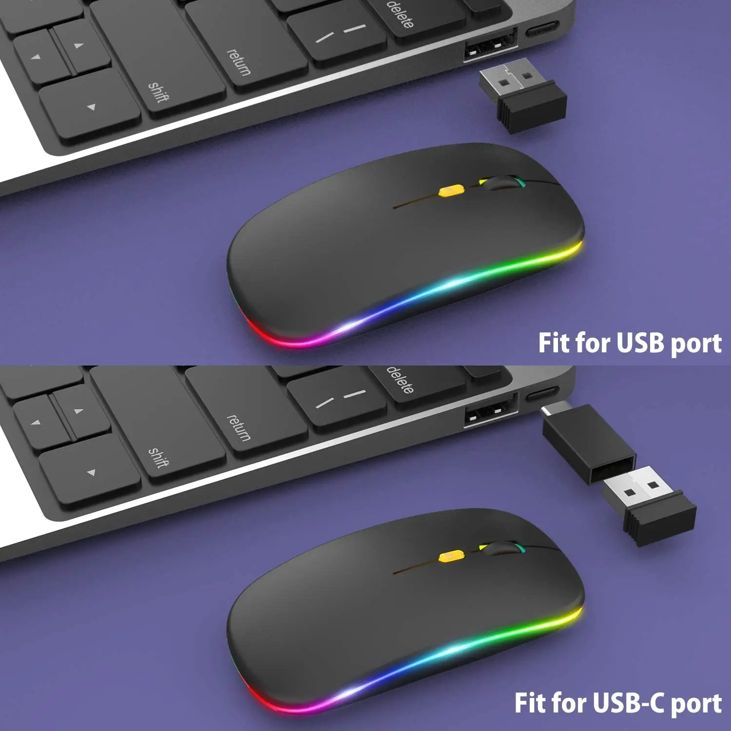 Bluetooth Wireless Mouse for Laptop iPad Tablet Computer with RGB Backlight Mice Ergonomic Rechargeable USB Mouse Gamer