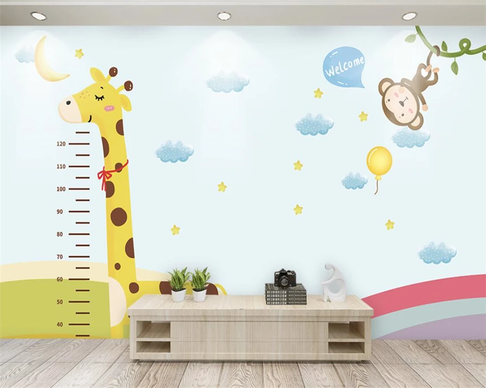 

Custom wallpaper modern cartoon animal tropical giraffe rainbow Children's room background wall home decor 3d wallpaper