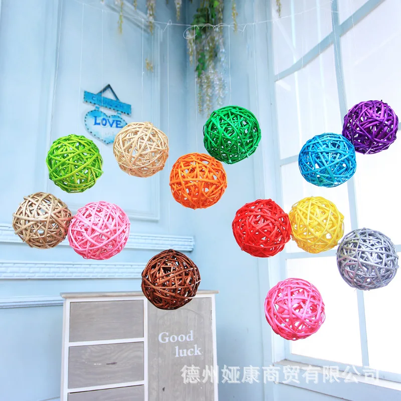 10pcs/lot 3cm 11 Colors Rattan Ball Ornaments Sepak Takraw Home Decorations DIY Ornaments Festival Decor Kids Toys Wooden Ball