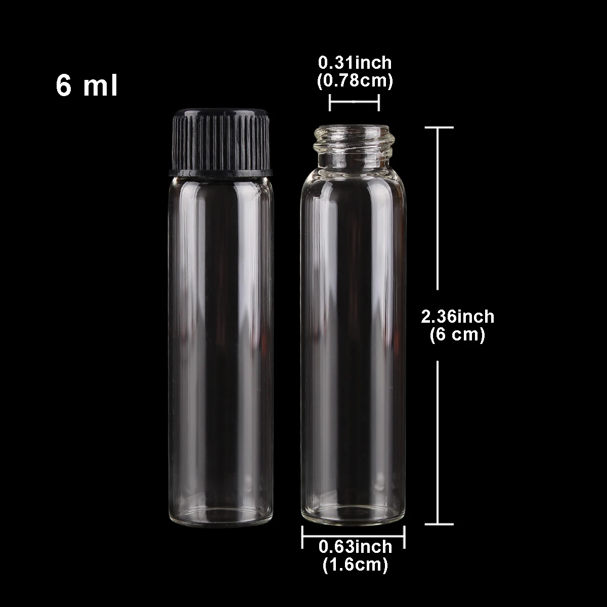 10pcs 6ml 16*60mm Tiny Glass Jars Empty Bottles Jars with black Plastic Lids Mini Glass Bottles Glass vessels for Art Craft