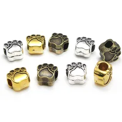 10pcs Metal Animal Beads Accessories Big Hole 4.5mm/Dog Bear Paw Spacer Charm Beads for Bracelet DIY Handmade Jewelry Making