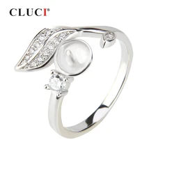 CLUCI Silver 925 Leaf Shaped Zircon Rings Jewelry Brand Pearl Ring Mounting 925 Sterling Silver Rings for Women Gift SR1055SB