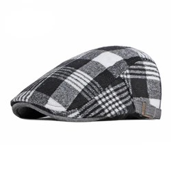 Men Women Woolen Classic British Plaid Berets Caps Casual Unisex Winter Outdor Sport Cotton Peaked Hat Boina Casquette Flat Cap