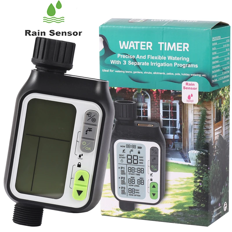 Automatic Waterproof Irrigation Watering Timer, Controller System with Rain Sensor