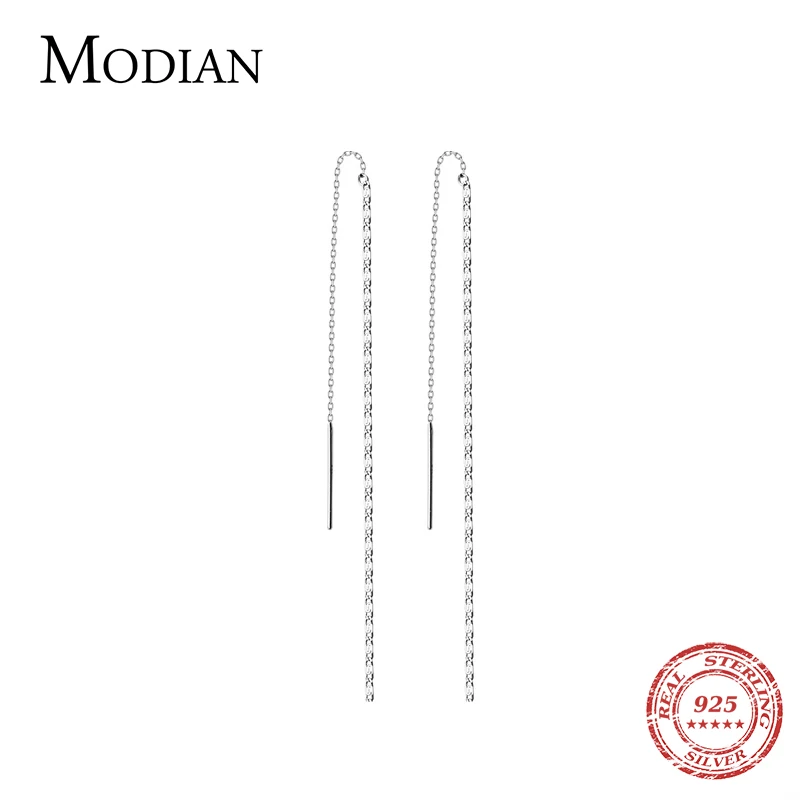 Modian Simple Fashion Long Tassel Chain Drop Earrings Charm 925 Sterling Silver Classic Dangle Ear For Women Wedding Jewelry