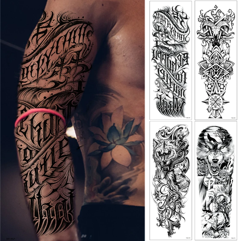 Full Arm Temporary Tattoos for Men and Women (L19“xW7”), Sleeve Tattoos Waterproof and Long Lasting, Large Realistic Fake Tatoo