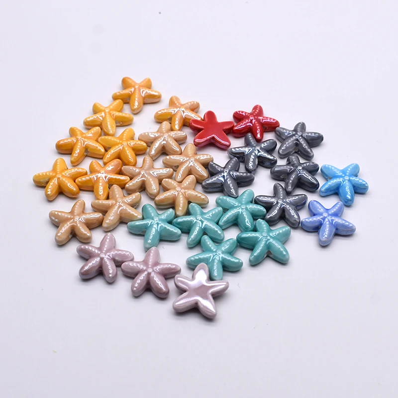 16-18mm 20pcs Red Yellow Ceramics  Starfish Shell Shape Beads Ceramic Spacer Beads For Jewelry Making Necklace