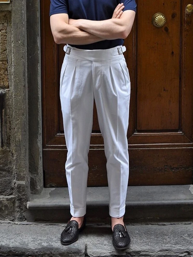 2022 summer white suit pants men's gurkha men's slim nine-point pants gentleman fashion gentleman large size can be customized