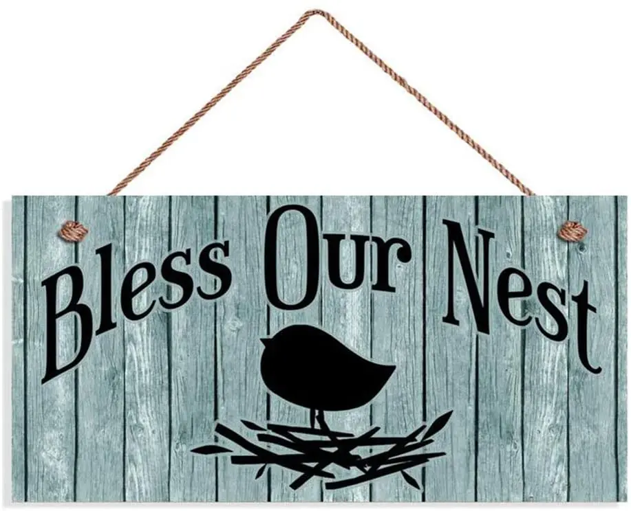 jiajucj Bless Our Nest Sign, Door Sign, Country Cascade Color Wood Background, 6