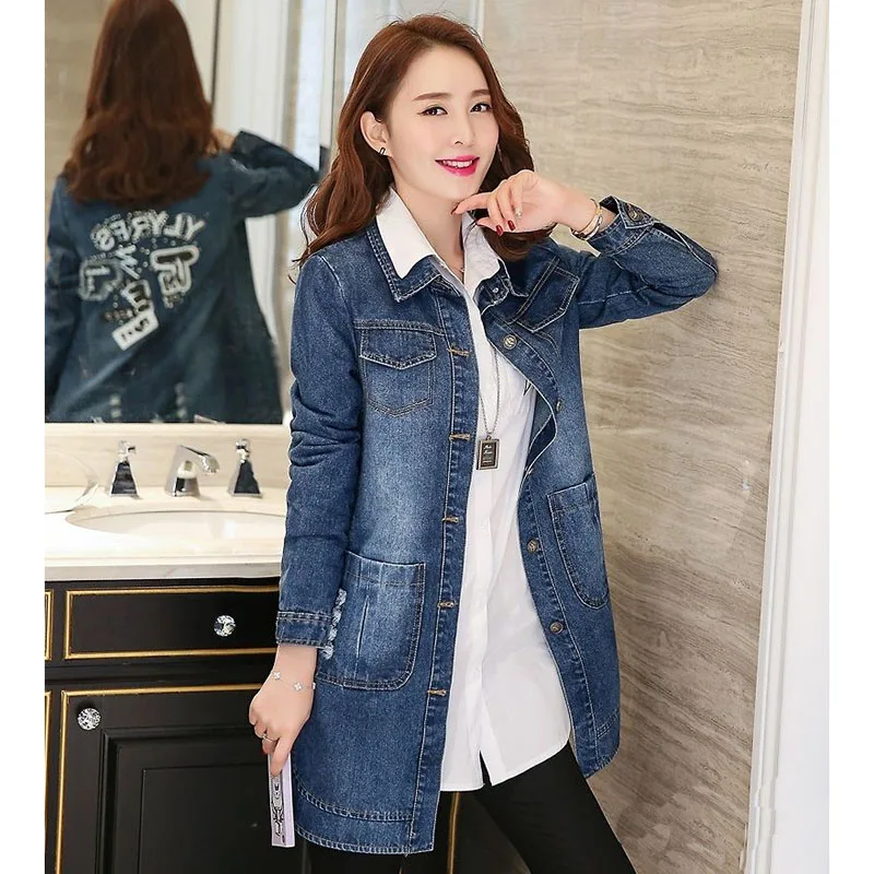 Denim Jacket For Women 2022 Spring Autumn Long Sleeve Jeans Coat Female Large Sizes Casual Ripped Denim Outerwear Tops 5XL