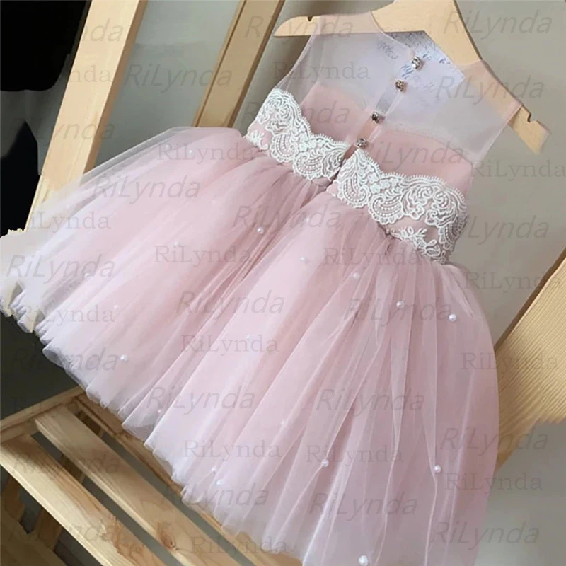 Vestido de pastel de encaje para niñas pequeñas, vestidos de novia de malla Floral sin mangas, ropa de verano para bebés de 2 a 14 años