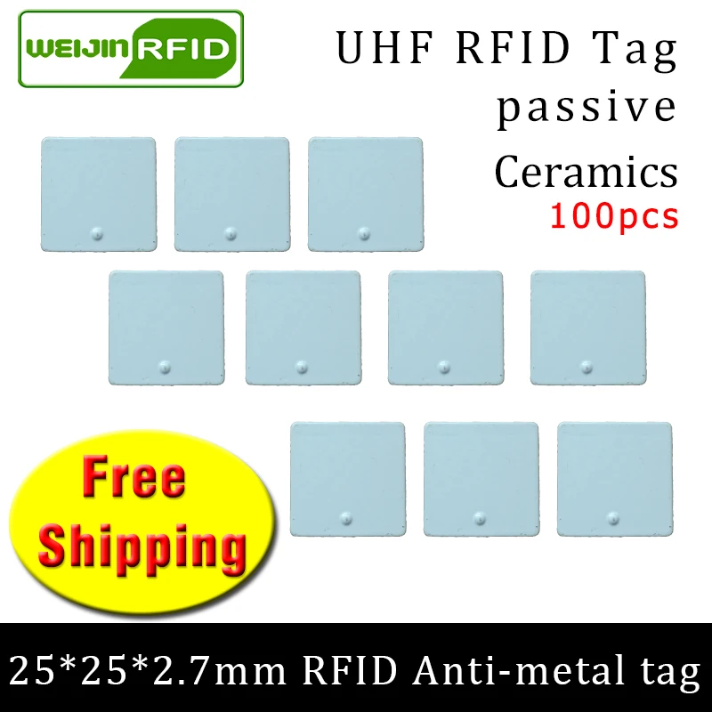 

UHF RFID metal tag 915m 868m Alien H3 EPC ISO18000 6c 100pcs free shipping 25*25*2.7mm fixed assets Ceramics passive RFID tags