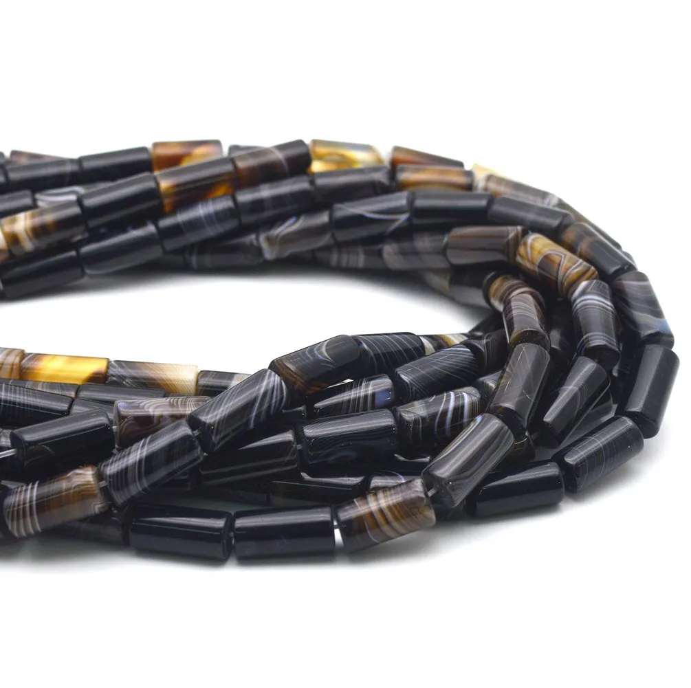 Natural Stone Black Agate Stone Beads Spacer Column Stick Bead Beaded 15\'\' Strand For DIY Jewelry Making Bracelet Accessories