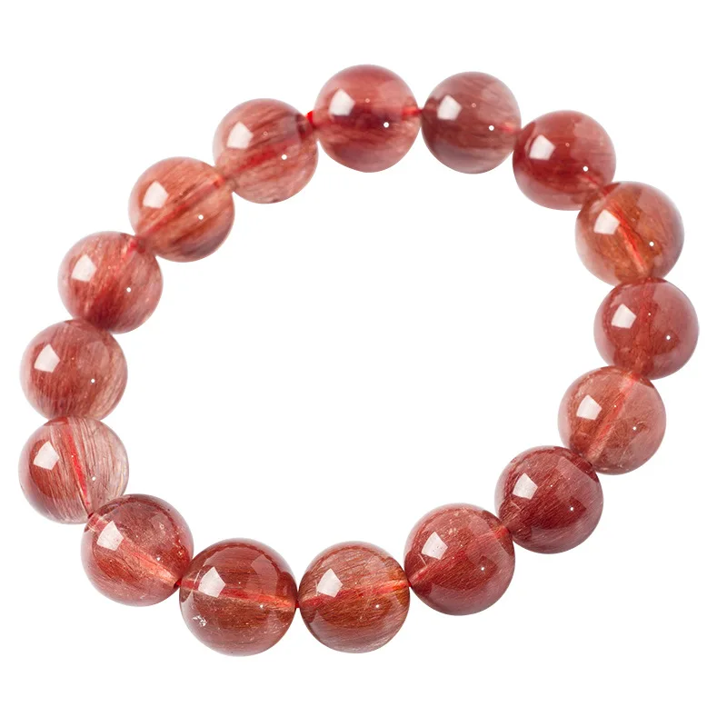 8-10mm AAA Natural Red Copper Rutilated Quartz Bracelet Smooth Round Beaded Bracelets Women Men Gem Fine Jewelry