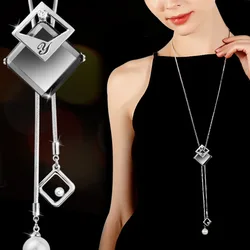 Long Necklaces & Pendants Fashion Geometric Crystal Statement Necklace For Women Collier Femme Pearl Choker Jewelry 2022