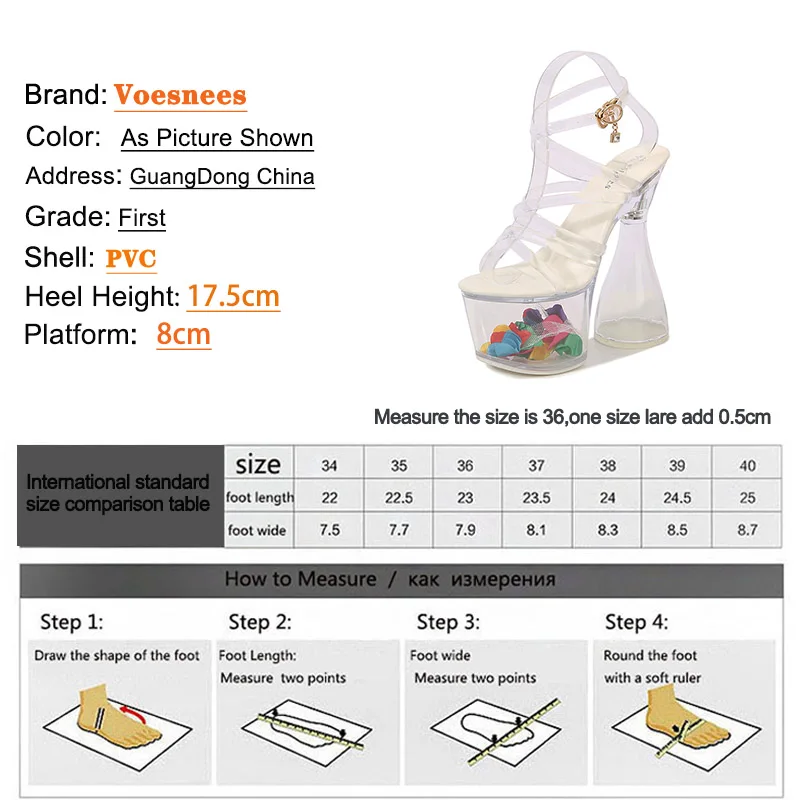 Women All Transparent Sandal Sexy Platform 17.5CM Super High Heels New Fashion Female Summer Round Heel Nightclub Stripper Shoes