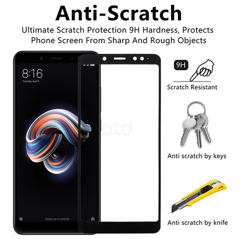 2Pcs Full Cover Tempered Glass For Xiaomi Redmi Note 5 Screen Protector For Redmi Note 5 Pro 9H Protective Film On Redmi 5 Plus