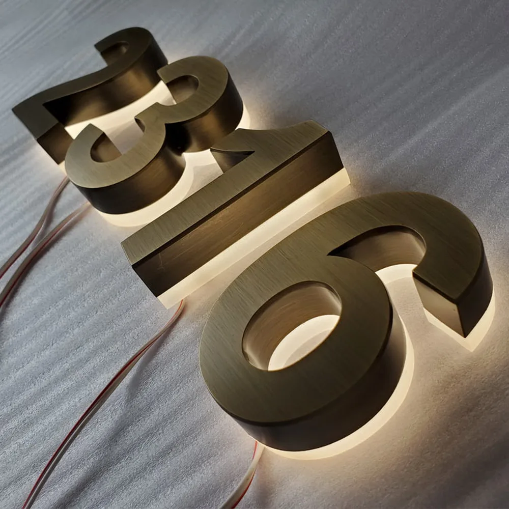 Groothandel Zilveren Geborsteld Reverse-Lit Geschilderd Rvs Led Kanaal Brief Nummer Met Witte Acryl Terug Warm Licht