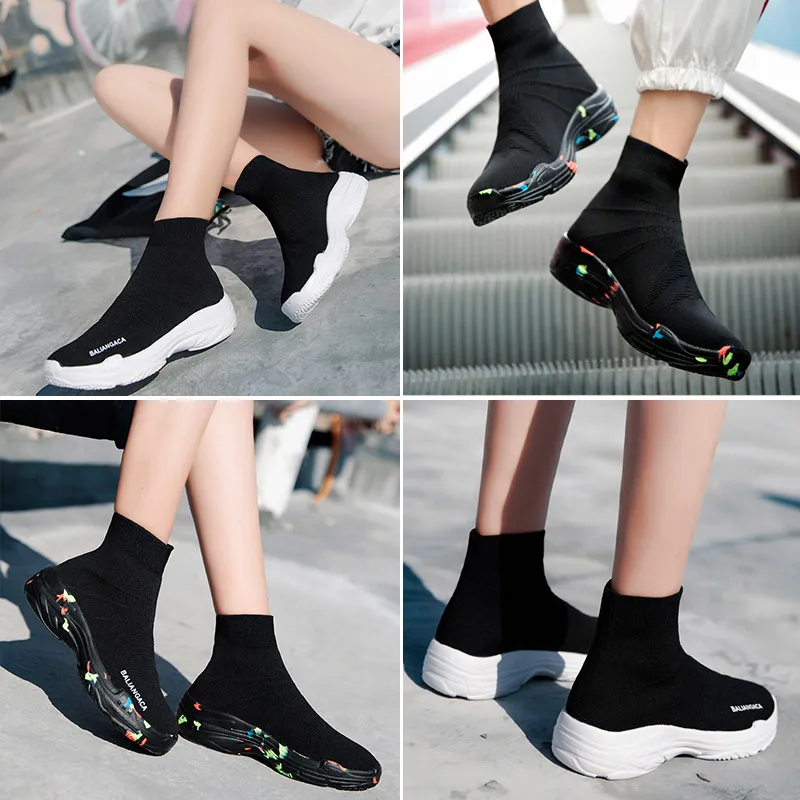 GOMNEAR High-top Black Sock Shoes Summer Mens Casual Shoes Slip On Sneakers Trainers Breathable Walking Shoe Tenis Masculino