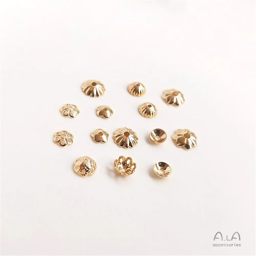 14K Gold Plated Flower socket bead hat bead socket accessories string bracelet hollow box bead DIY handmade material