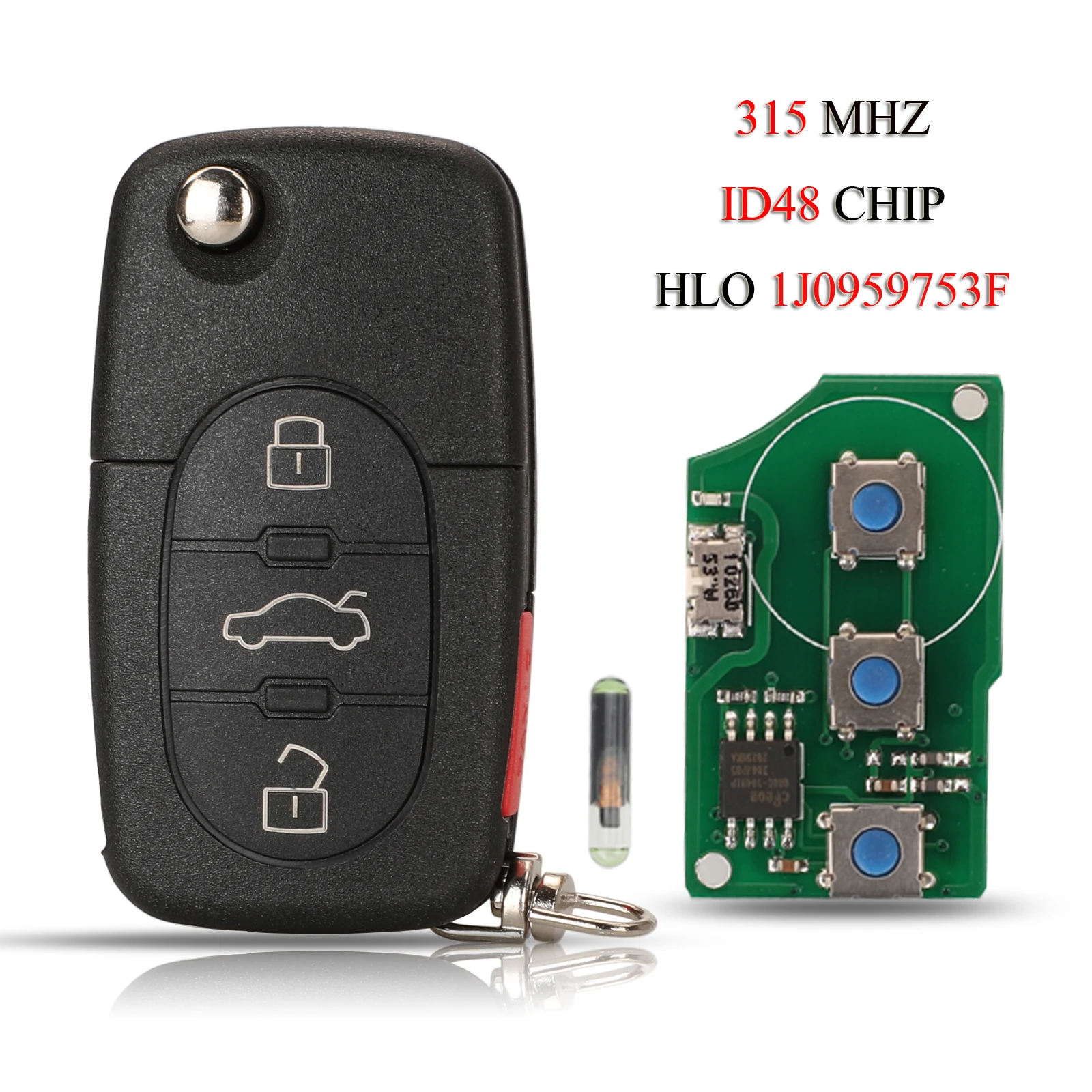 

jingyuqin Remote Smart Car Key For VW Golf Beetle Jetta Passat 1997-2001 3+Panic/4Buttons 315Mhz ID48 Chip HLO1J0959753F