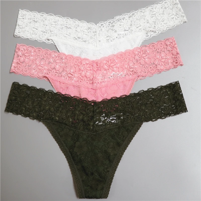 Strings en dentelle sans couture pour femmes, lingerie féminine sexy, string en T, culottes, sous-vêtements, 3 pièces