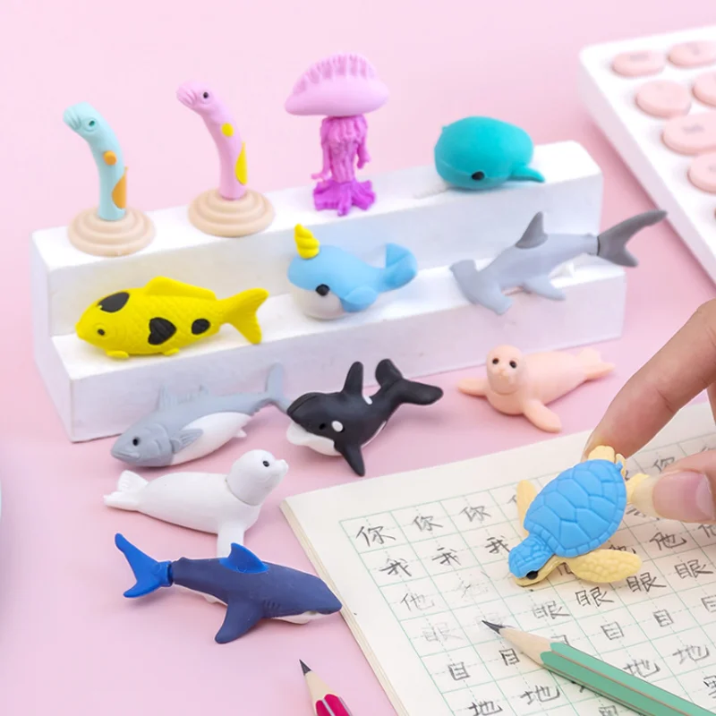 Cartoon Eraser Sea Lion Shark Marine Animal Combination Eraser Rubber Creative Accessories Stationery Office School Supplies