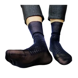 Nylon Silk Mens Sheer Socks Thin See Through Formal Dress Suit Male Socks Plaid Fashion Style Transparent Hose Sox