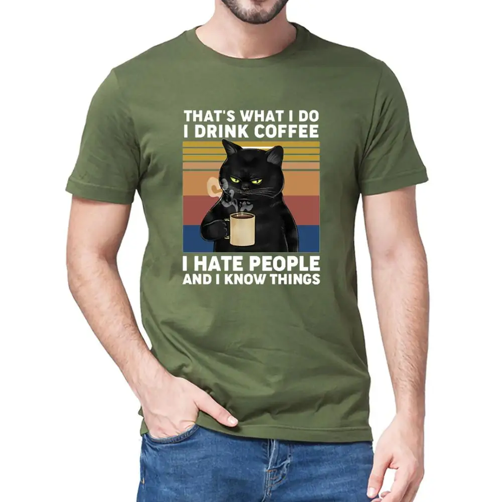 Funny Black Cat That's What I Do I Drink Coffee I Hate People Vintage Summer Men's Cotton T-Shirt Humor Gift Women TShirt Tops