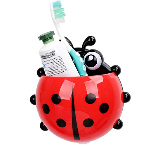 1pcs Ladybug Animal Insect Toothbrush Holder Bathroom Cartoon Toothbrush Toothpaste Wall Suction Holder Rack Container Organizer