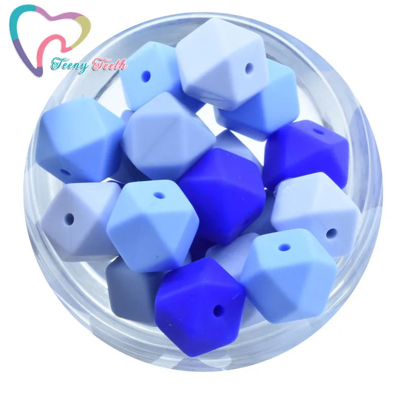 

Teeny Teeth 50 PCS Boy Blue Favorite Colors Series 14-17 MM Silicone Teething Hexagon Loose DIY Silicone Hexagon Loose Beads