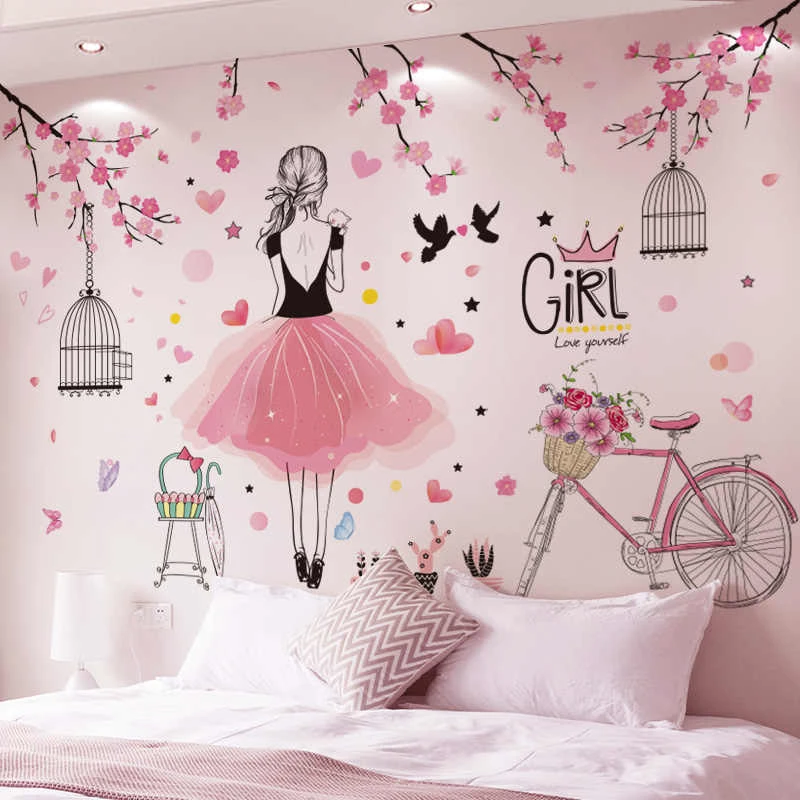 beibehang custom Pink girl doodle wallpapers for living room decoration mural wall papers home decor pastoral 3d tv background