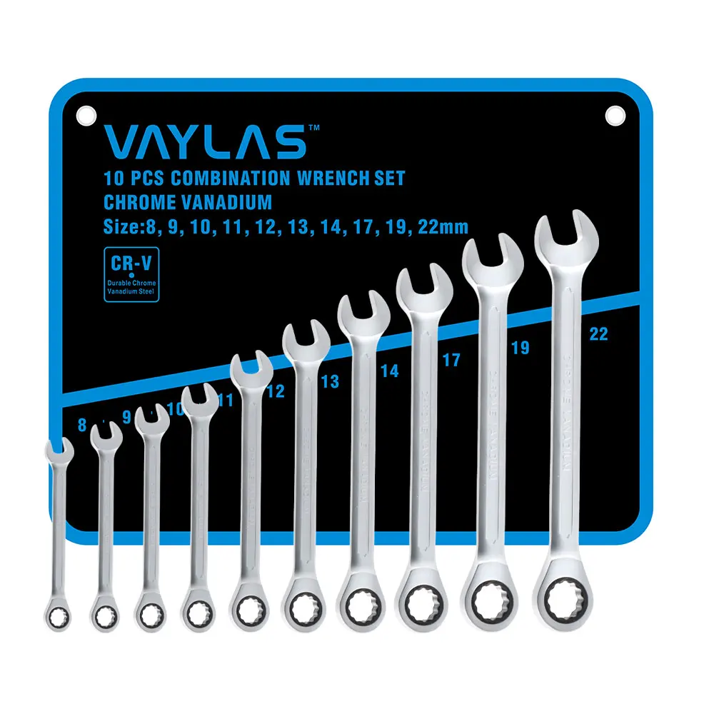 10pcs Matte Fixed Head Ratchet Wrench Set Dull Polished 72T and Open End High Torque Spanner Set Combination Repair Hand Tools