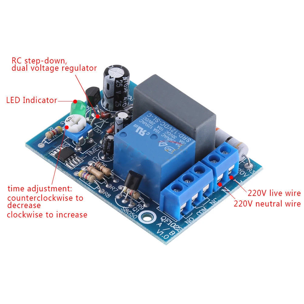 AC 220V minuterie relais retard interrupteur entrée/sortie retardateur Module de commutation réglable 0-10S 10Min 10H 100Min synchronisation arrêt carte