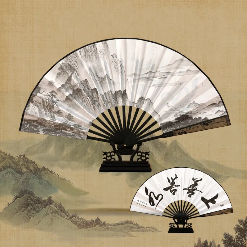 Folding Fan Chinese Style Hand Made Ventilatore Ventilador Male Rice Paper Hand Fan Ink Painting Ventilateur Portable Gift