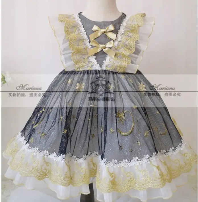 Baby girl Vintage summer Spanish England printed lolita dress kids mesh lace stitching court Turkey ball gown dress