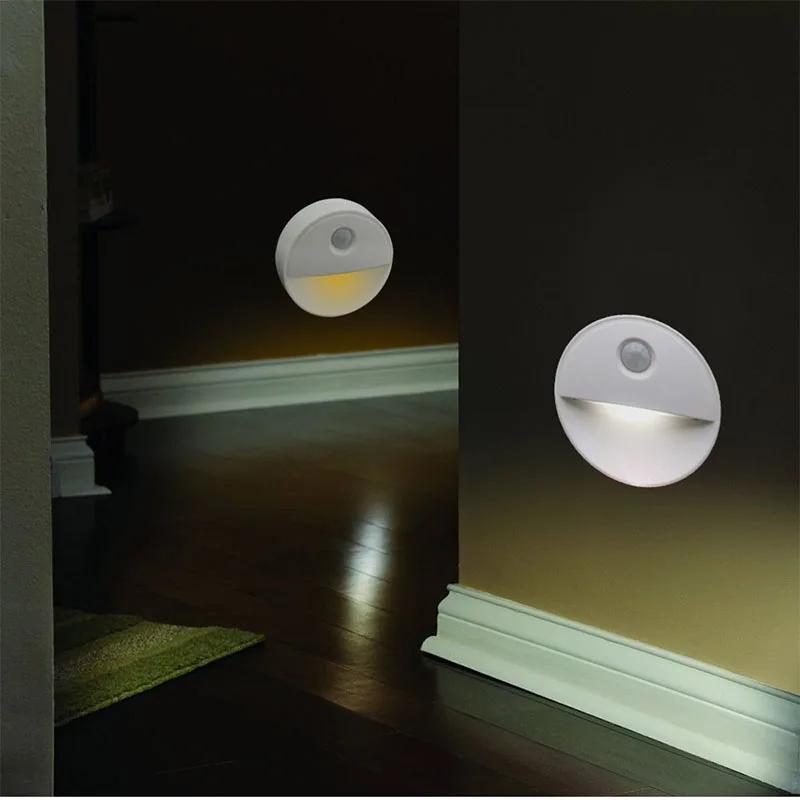 LED Round Cabinet Light PIR Motion Sensor Closet Light Automatic On/Off Battery Night Light For Cabinet Closet Kitchen Stairs