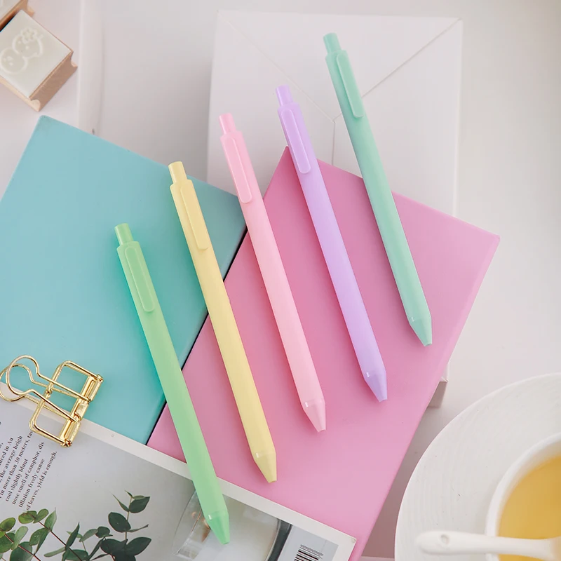 5pcs/box Kaco Macaron Colored Ink Gel Pens Retractable 0.5mm Fine Point Pastel Cute Pens for Taking Notes/Journaling/Coloring