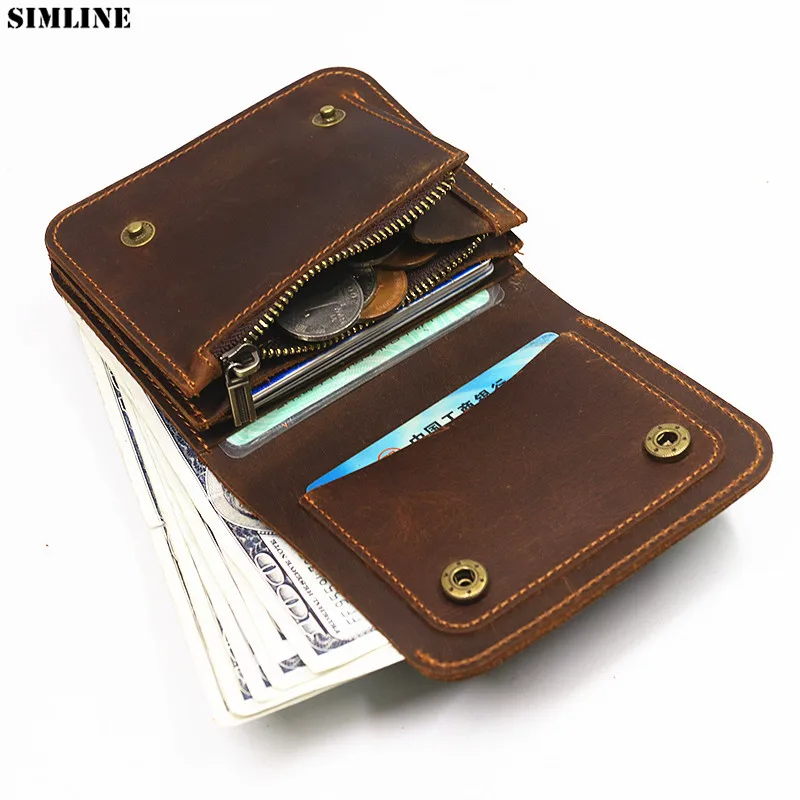 

100% Genuine Leather Wallet For Men Male Vintage Original Cowhide Short Bifold Men's Purse Card Holder With Zipper Coin Pocket