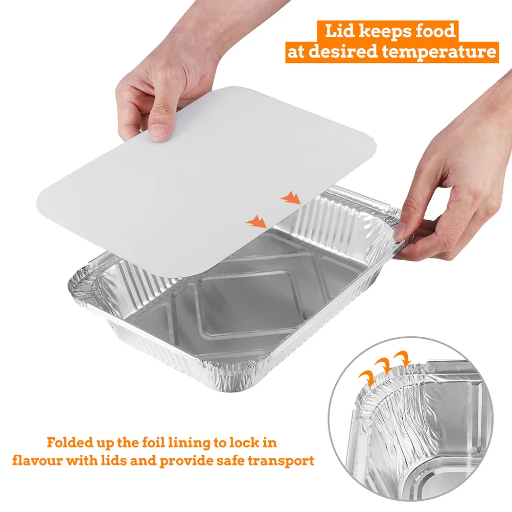 50Pcs Disposable Rectangle Aluminum Foil Food Tray Baking Pan  Container BBQ Accessories  with Lid   dessert