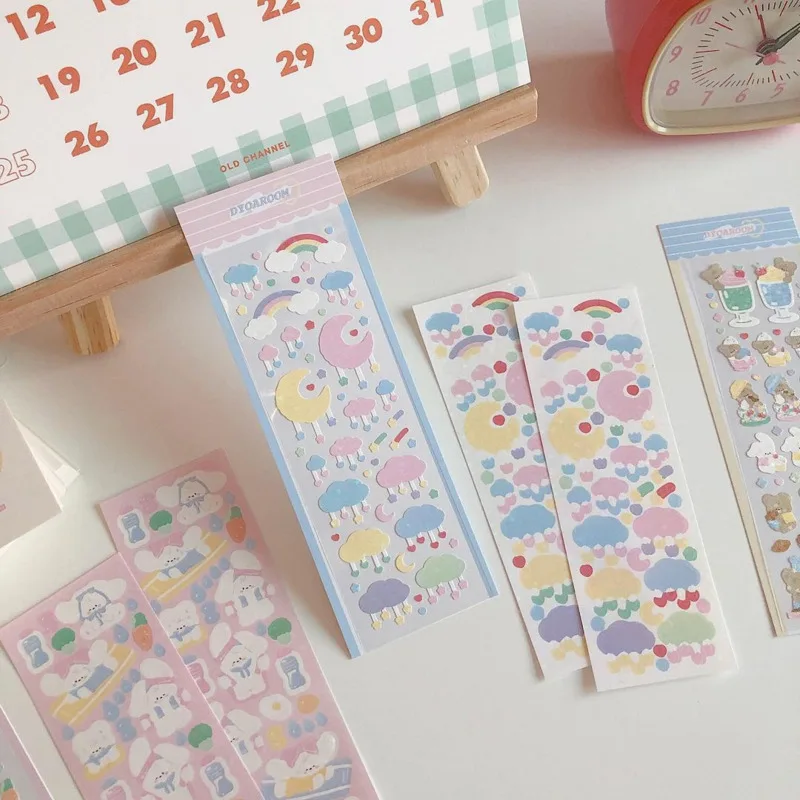 Cartoon Bear Rabbit Rainbow Moon Cute Stickers Korean Ins Laser Flash Powder DIY Paster Stationery Decorative Sticker Waterproof