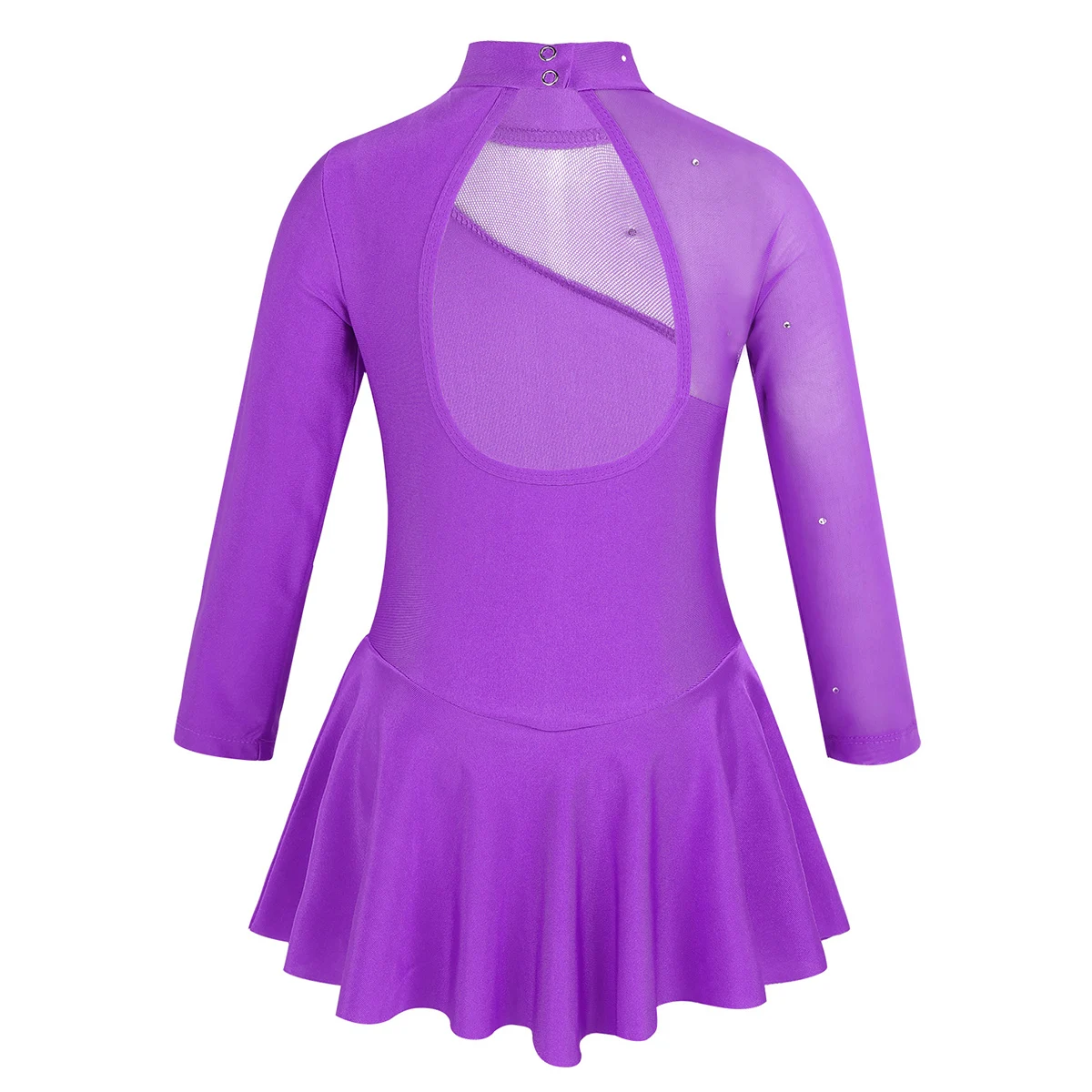 Kids Girls Long Sleeves Tulle Ballet Dance Dress Splice Cutouts Back Figure Ice Skating Roller Skating Ballet Practice Costumes