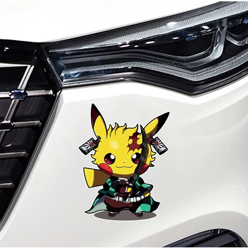 Cool Pokemon Pikachu COS Samurai Car Stickers Japanese anime Styling Waterproof Auto Window Scratch Decals Windshield Decoration