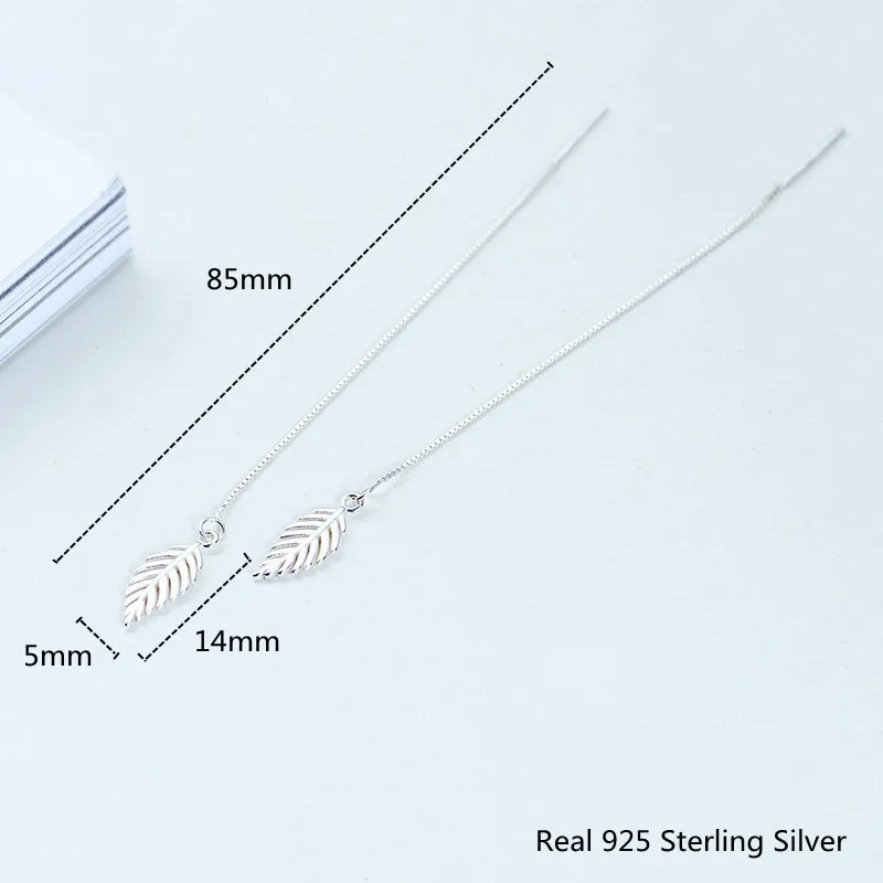 Buyee 925 Sterling Silver Long Earring Elegant Leaf Ear Wire Drop Earring for Woman Girl Fashion Sweet Fine Jewelry Earrings